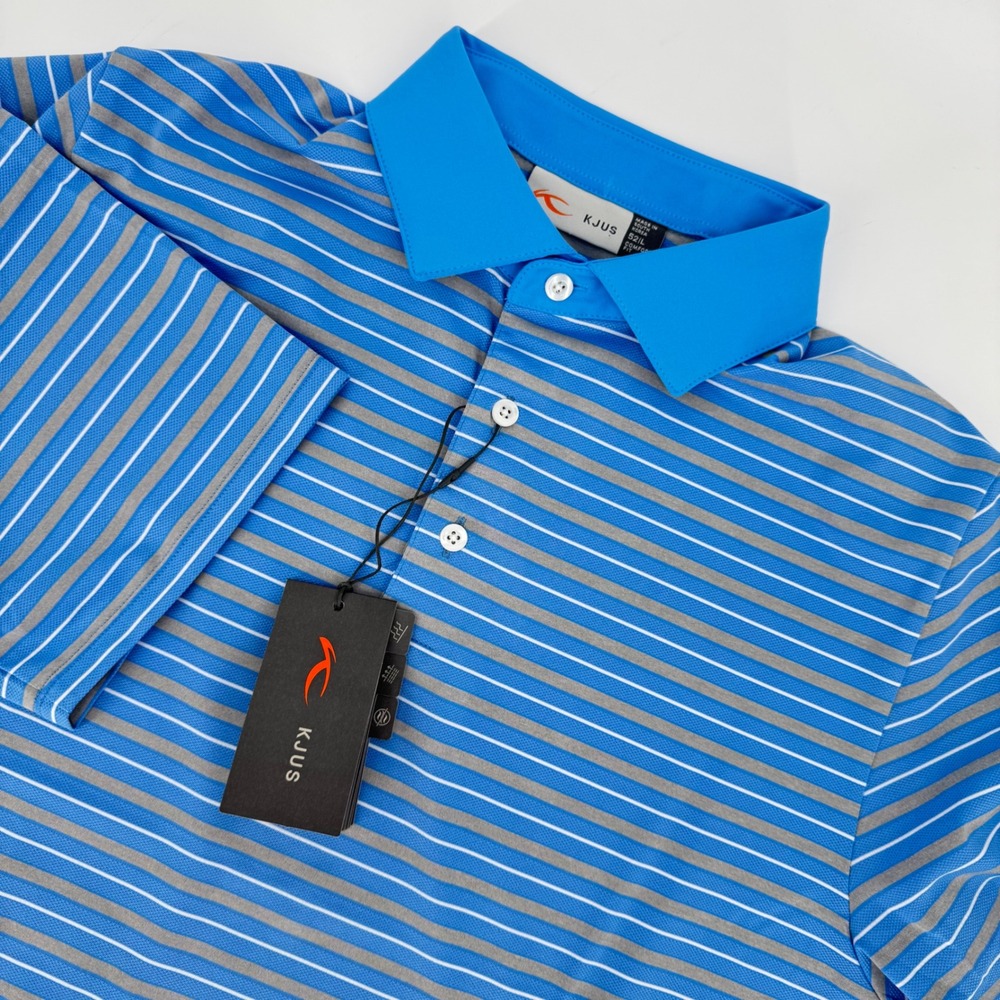 KJUS Men Luis Multi Stripe Polo Shirt Blue Grey MG60-J01 Size 52 L New With Tags